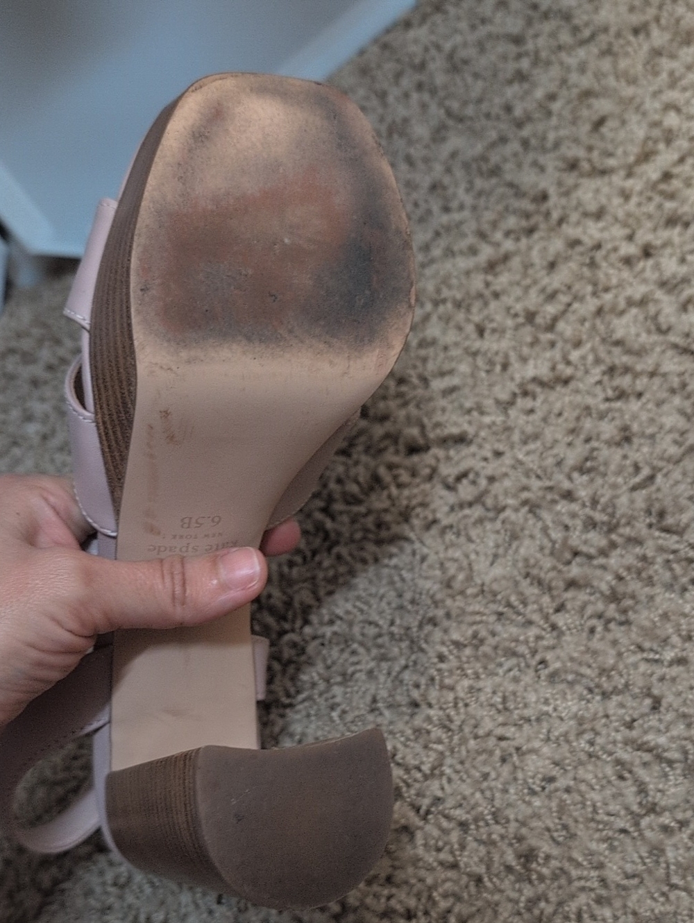 Kate Spade Blush Leather Block Heel Sandals - Picture 3 of 5